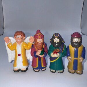 Rare 1980 Mardel Christian Children Christmas Nativity Set lot of 4 figures